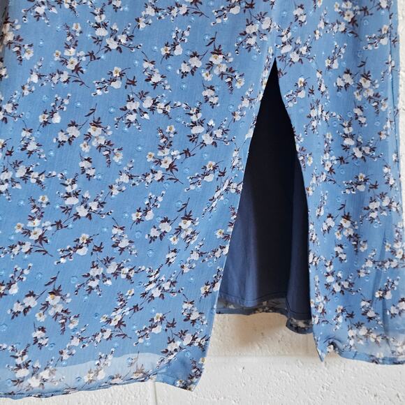 Two Sisters‎ The Label Blue Floral Dress Swiss Dot Slit Midi Length Size US 4 - Picture 6 of 7
